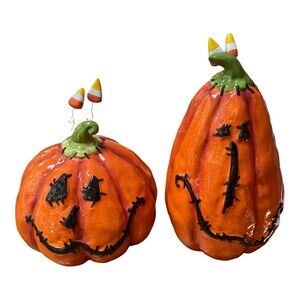 Heather Goldminc Blue Skies Ceramic Halloween Pumpkins Set of 2 – Spooky Decor